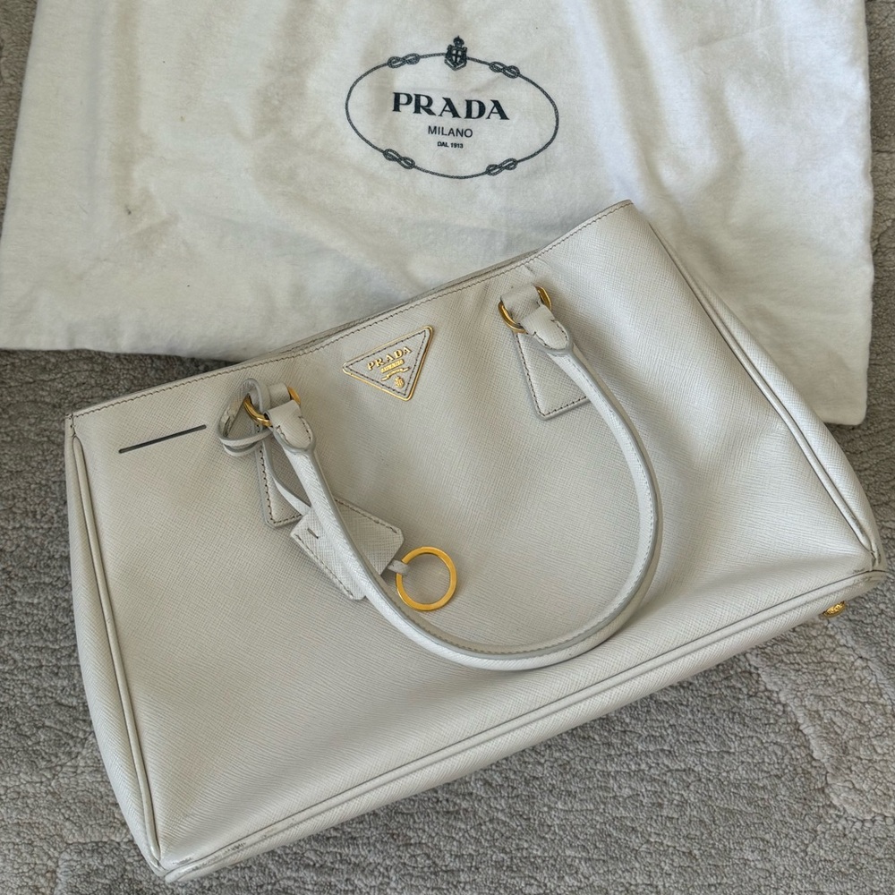 Prada Saffiano Lux Tote Bag Handbag Off White